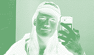 A photo of me, pixelized and dithered.